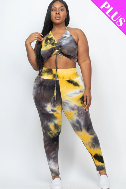 Curvy Adjustable Ruched Crop Top And Leggings Set