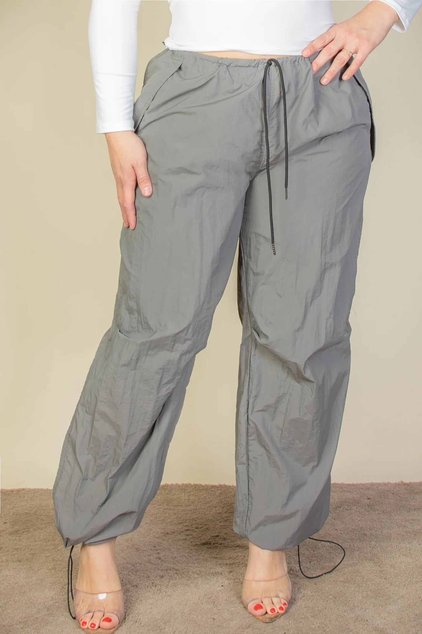 Plus Size Drawstring Waist Parachute Pants