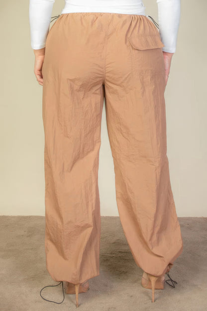 Plus Size Drawstring Waist Parachute Pants