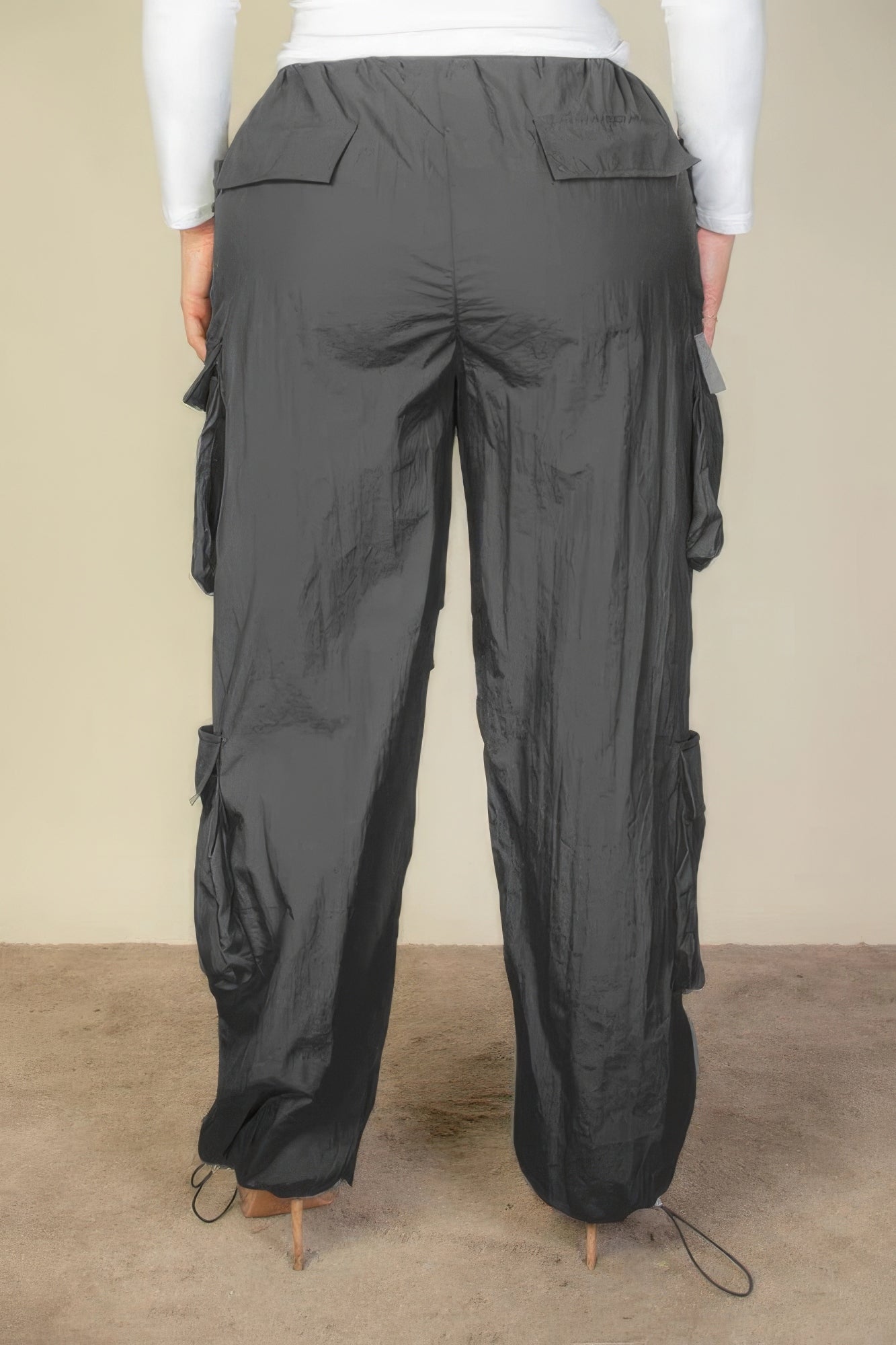 Plus Size Flap Pockets Drawstring Ruched Parachute Pants