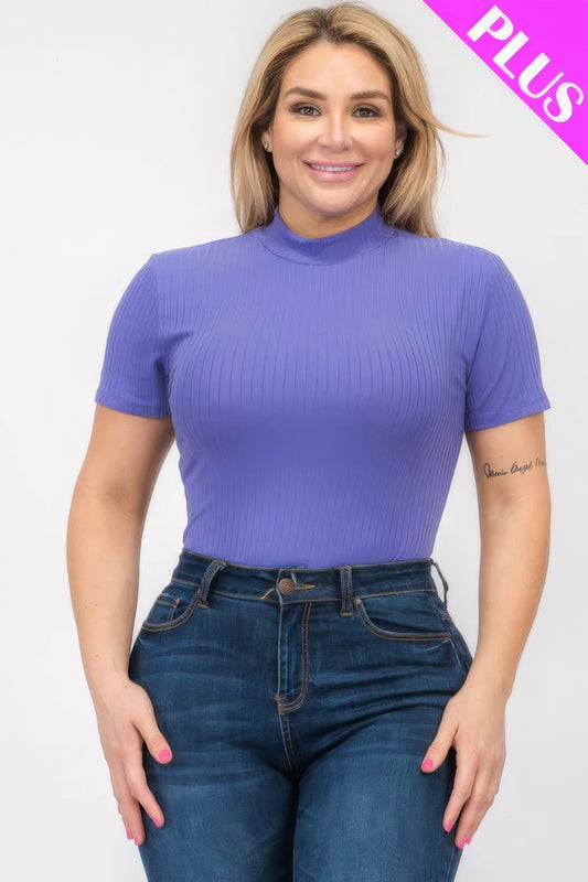 Plus Size Ribbed Short Sleeve Bodysuit