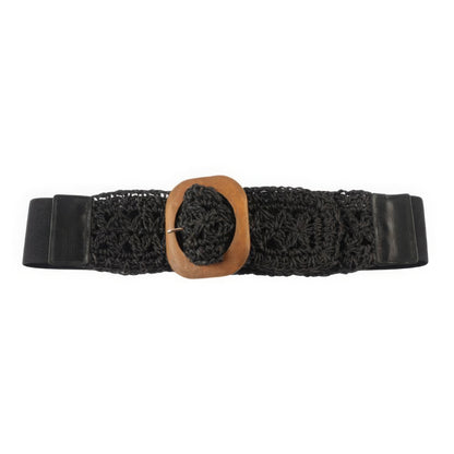 Crochet Wood Buckle Elastic Belt